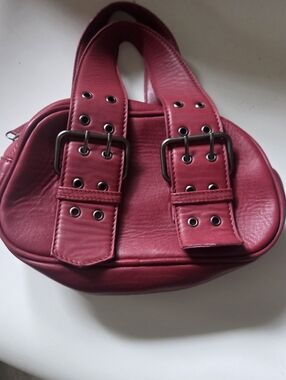Women's Red Buckle Handle Shoulder Bag